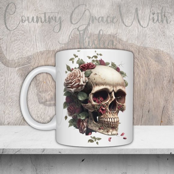 Skull and Roses 11oz Ceramic Coffee Mug Tea Cup - Picture 6 of 6